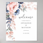 Poster Floral Script rose Aquarelle Mariage Bienvenue (Devant)