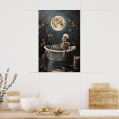 Poster Floral Skeleton Taking A Bath Print, Dark (Cuisine)