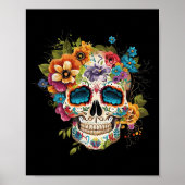 Poster Floral Sugar Skull Dia De Los Muertos Gothic Day O (Devant)