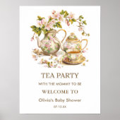 Poster Floral Tea Party Time for Tea Baby Shower Welcome (Devant)