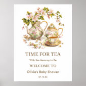 Poster Floral Teapot Time for Tea Baby shower Welcome (Devant)