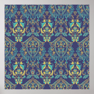 Poster Floral texturé. Damask motif vintage sans joint.