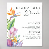 Poster Floral tropical coloré | Boissons de signature (Devant)