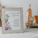Poster Floral tropical coloré | Boissons de signature<br><div class="desc">Cette floraison tropicale colorée | signature boissons poster est parfait pour votre destination boho moderne vert, violet, mariage pêche. Le design présente un élégant bouquet de verdure et de fleurs de plage classiques, dont l'eucalyptus vert sauge, le mauve et la protéa rouge, l'hibiscus rose rousse, l'oiseau de paradis orange et...</div>