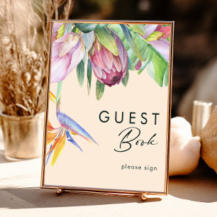 Poster Floral tropical coloré Peach Guest Book Sign