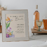 Poster Floral tropical coloré | Peach Signature Boissons<br><div class="desc">Cette floraison tropicale colorée | peach signature boissons poster est parfait pour votre destination boho moderne vert, violet, mariage pêche. Le design présente un élégant bouquet de verdure et de fleurs de plage classiques, dont l'eucalyptus vert sauge, le mauve et la protéa rouge, l'hibiscus rose rousse, l'oiseau de paradis orange...</div>