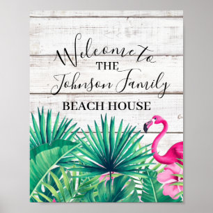 Poster Floral tropical Nom de famille Maison de plage Bie