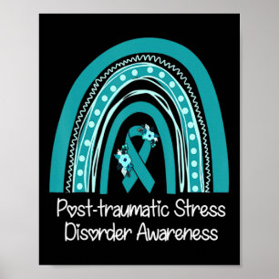 Poster Floral Turquoise Ruban arc-en-ciel guerrier Ptsd s