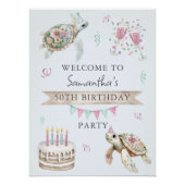 Poster Floral Turtle Birthday Party Welcome (Devant)