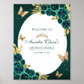Poster Floral Vert Or Tiara Butterfly Quinceañera (Devant)