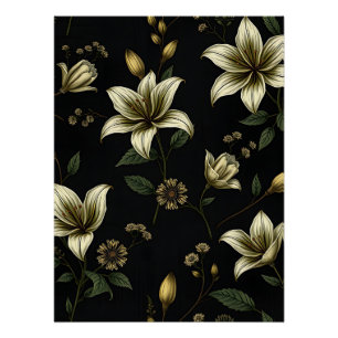 Poster Floral vintage au feuillage vert