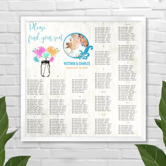 Poster Floral Vintage Rustique Boho Mason Jar Seing Chart