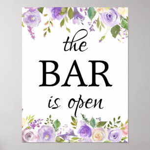 Poster Floral violet Le Bar est ouvert Bar Mariage Pannea
