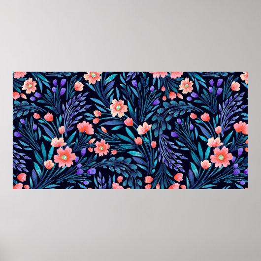 Poster Floral watercolor seamless. (Devant)
