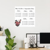 Poster Floral Wedding "Roses" seating chart. (Bureau à domicile)