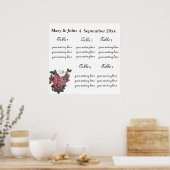 Poster Floral Wedding "Roses" seating chart. (Cuisine)