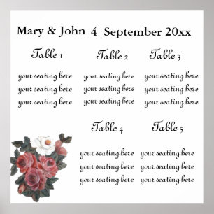 Poster Floral Wedding "Roses" seating chart.