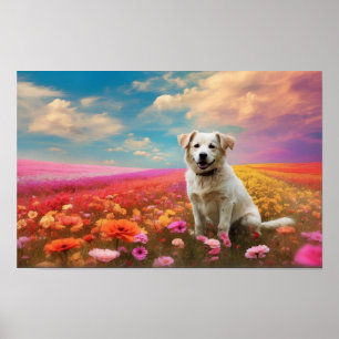 Poster Floral White Labrador extracteur téléchargeable