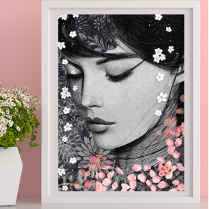 Poster Floral Woman Botanical rose Imaginaire Pop Art