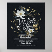 Poster Floral Wreath Mariage The Bar is Open Drink Menu (Devant)