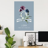 Poster Floral Zodiac Star Sign Libra (Bureau à domicile)