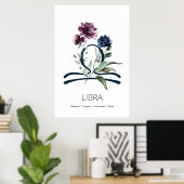 Poster Floral Zodiac Star Sign Libra (Bureau à domicile)