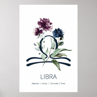 Poster Floral Zodiac Star Sign Libra