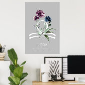 Poster Floral Zodiac Star Sign Libra (Bureau à domicile)