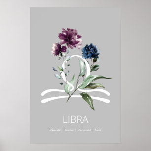 Poster Floral Zodiac Star Sign Libra