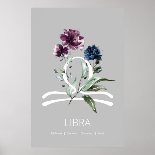 Poster Floral Zodiac Star Sign Libra (Devant)