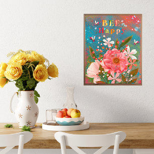 Poster Florales colorées rose Inspirationnel