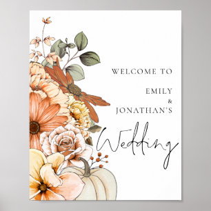 Poster Florales d'automne modernes Bienvenue au Mariage