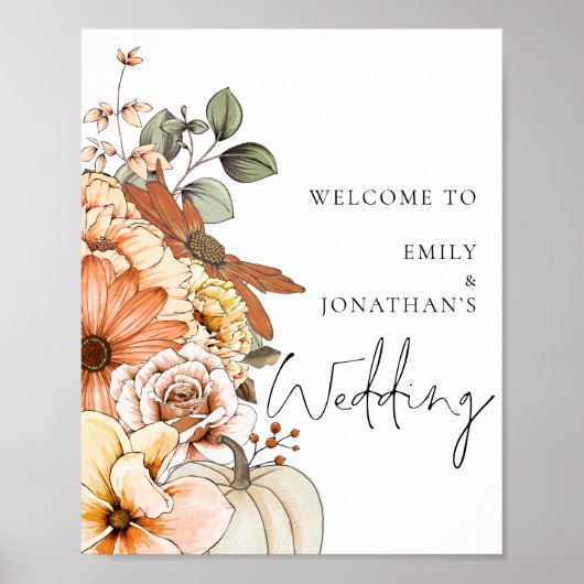 Poster Florales d'automne modernes Bienvenue au Mariage (Devant)