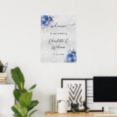 Poster Floraux bleu argent mariage bienvenue (Bureau à domicile)