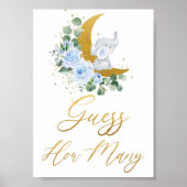 Poster Flore Bleu Vert Eléphant Devine Combien de signes (Devant)