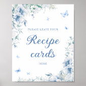 Poster Flore Bleue et Blanche Laissez votre carte de rece (Devant)