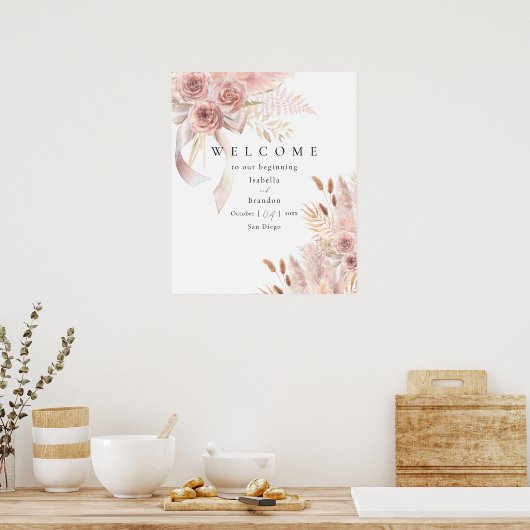 Poster Flore Bohémienne rose délicate (Cuisine)