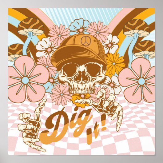 Poster Flore botanique du squelette rétro (Devant)