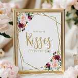 Poster Flore Bourgogne Blush Combien de baisers<br><div class="desc">Cette élégante suite de douches nuptiales dispose d'un bouquet bordeaux et roux dans un cadre géométrique doré moderne. Cette suite comprend des cartes d'enceinte, des panneaux et des fournitures de fête personnalisées comme des serviettes. Si vous avez besoin d'aide pour la personnalisation, y compris les changements de couleur ou de...</div>