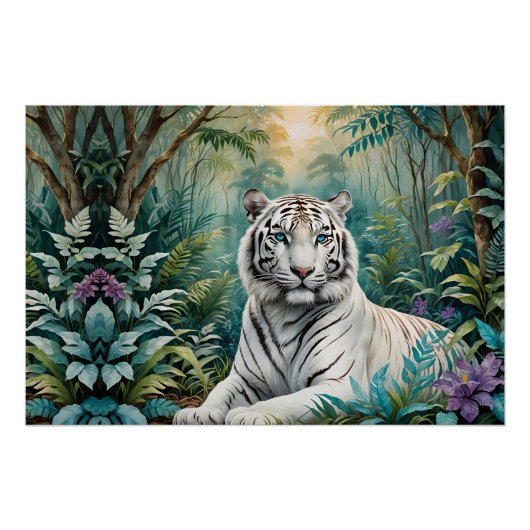 Poster Flore de la jungle de Tigre blanc (Devant)