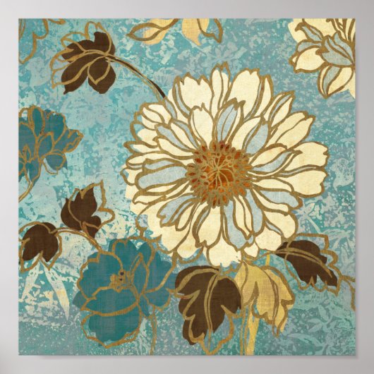 Poster Flore décorative en bleu et blanc (Devant)