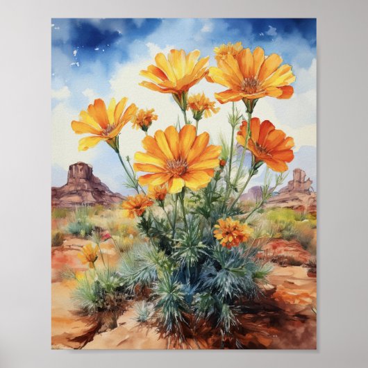 Poster Flore du désert Marigold Arizona Aquarelle (Devant)