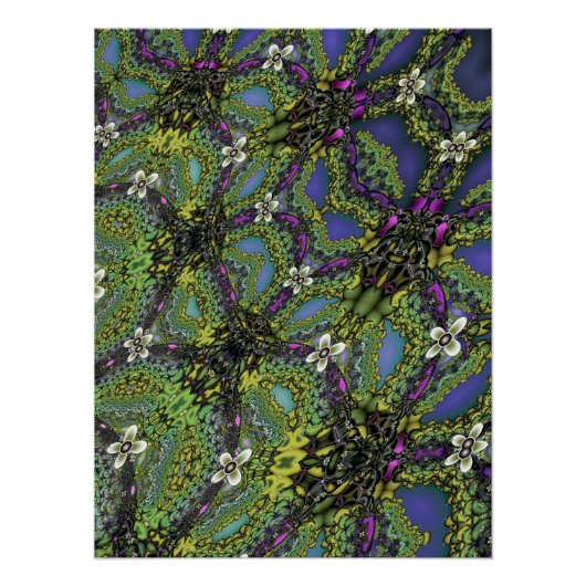 Poster Flore Électrique Fleuron Violet Vert Fractale (Devant)
