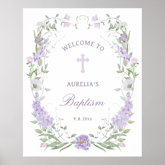 Poster Flore Lilac Lavender Frame Baptême Bienvenue (Devant)