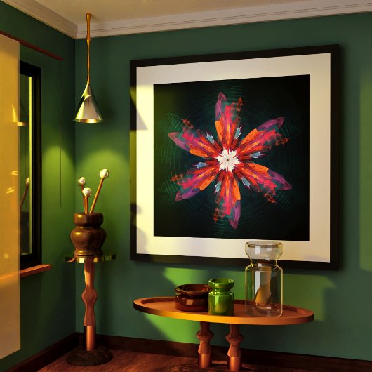 Poster Flore Mandala Flowers Orange Red Blue Abstract