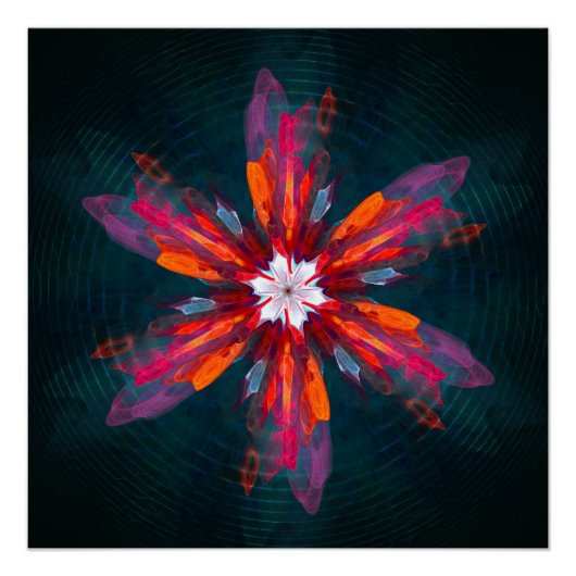 Poster Flore Mandala Flowers Orange Red Blue Abstract (Devant)