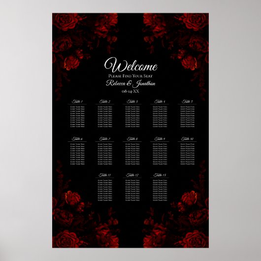 Poster Flore rouge profond Élégant Mariage gothique (Devant)