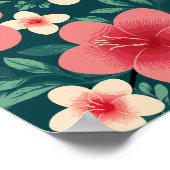 Poster Flore tropicale avec Hibiscus rouge et crème (Coin)