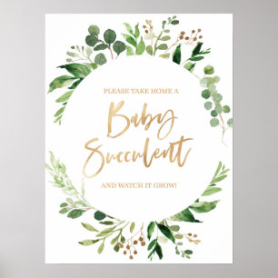 Poster Flore vert bébé Baby shower succulent signe