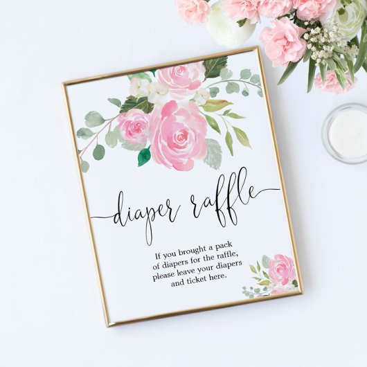 Poster Flore vert rose pâle Diaper logo de tombola